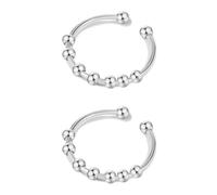 CHUANFU 2 Pezzi Anello Antistress Donna con Perline, Fidget Ring Donna Regolabile, Aperto Rotante Anelli in Acciaio Inox Durevole, Anxiety Ring per Donne e Ragazze, Argento