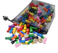 CHUANFU 80 Pezzi Pedine Gioco Tavolo, 25 * 12mm Pedine Multicolori di Legno con 6 Pezzi Dadi, Accessori per Giochi da Tavolo, per Famiglie e Feste (Multicolore)