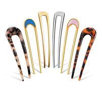 Chuangdi 6 Pezzi Forcine per Capelli a Forma di U in Tartaruga Forcine per Chignon Francesi Bastoncini per Capelli in Metallo Perni di Chignon French Hair Pin Accessorio per Acconciature da Donna