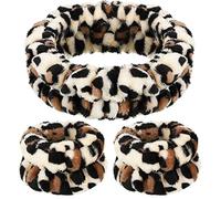 Chuangdi Set di 3 Fasce per Lavaggio di Viso Braccialetto da Polso per Spa Fasce per Testa per Trucco Elastiche Cinturino da Polso per Lavare Viso Fascia Facciale Soffice (Bianco, Nero, Stampa Mucca)