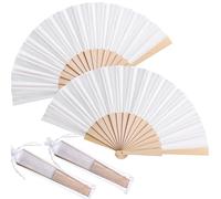 Chuangdi Ventagli Pieghevoli per Balli di Gruppo Ventagli in Legno con Battimani per Matrimoni Ventagli da Donna con Sacchetti in Organza Coulisse Articoli Regalo Feste di Ritorno a Scuola (Bianco)