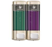 CHUANGDIAN Dispenser Sapone Bagno a Muro 320 ml Doppio - Oro | Senza fori, Serbatoio trasparente, Pompa manuale, Per doccia, shampoo e gel doccia