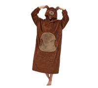chuangminghangqi Coperta da indossare con maniche e cappuccio, unisex, grande, con orso marrone, da donna, divertente, lunga, con cappuccio, per l'inverno, soffice, per il divano