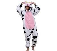 chuangminghangqi Pigiama Donna Inverno Lungo Un Pezzo Costume Animale Costume Adulto Tuta Signore Accogliente Pigiama Pile Onesie Vestiti con Cappuccio (Mucca Rosa, S)