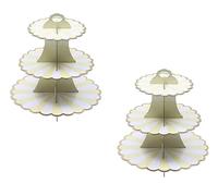 CHUANGOU 2 PCS Alzata per Torta e Cupcake, 3 Livelli in Cartone, per Matrimonio, Compleanno, Baby Shower, Dessert (Giallo Bianco)