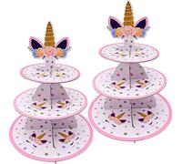 CHUANGOU 2 PCS Alzata Torta,3 Livelli Alzata Cupcake in Cartone,Adatto per La Festa di Matrimonio, Compleanno, Baby Shower, Torta, Torta da Dessert(Unicorno).