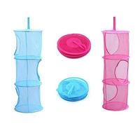 CHUANGOU 2 Pezzi Cestello Pieghevoli in Rete Sospesa，Cestello Portaoggetti in Rete Sospesa，per Riporre Piccoli Capi di Abbigliamento e Piccoli Oggetti.（Blu+Rosso Rosa）