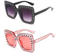 CHUANGOU 2 Pezzi Quadrati da Occhiali da Sole，Occhiali da sole oversize，con strass quadrati unisex occhiali da sole.