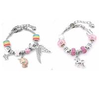 CHUANGOU 2pcs Braccialetto con Ciondolo a Forma di Unicorno, Braccialetto con Charm da Bambina Regalo,Bracelet à avec Licorne, 16cm, Rosa