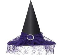 CHUANGOU Cappello da Strega di Halloween,Copricapo Costume da Strega Cappello di Streghetta,Donna Cappello da Strega (Viola)