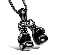 CHUANGOU Ciondolo collana guanto da boxe ciondolo guanto da boxe collana in acciaio inossidabile con catena (nero)