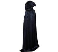 CHUANGOU Mantello Nero per Halloween, Mantello da Vampiro, Unisex, per Halloween, Carnevale e Cosplay con Cappuccio,110cm