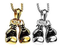 CHUANGOU Uomo Collana con Pendente Boxe Guantoni Ciondolo per Guantoni da Boxe Collana in Acciaio Inossidabile con Catena, (Oro, Argento)