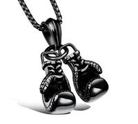 CHUANGOU Uomo Collana con Pendente Boxe Guantoni Ciondolo per Guantoni da Boxe Collana in Acciaio Inossidabile con Catena,Nero