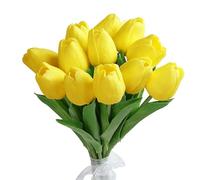 CHUANGOUONLY 12 Pezzi Finti Tulipani，tulipani artificiali in lattice，per matrimoni, interni ed esterni, cucina, ufficio, caffetteria, decorazione per la casa.（giallo）