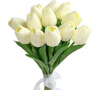 CHUANGOUONLY 12 Pezzi Finti Tulipani，Tulipani Artificiali in Lattice，per Matrimoni, Interni ed Esterni, Cucina, Ufficio, caffetteria, Decorazione per la casa.（Beige）
