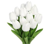 CHUANGOUONLY 12 Pezzi Finti Tulipani，Tulipani Artificiali in Lattice，per Matrimoni, Interni ed Esterni, Cucina, Ufficio, caffetteria, Decorazione per la casa.（Bianco）