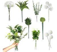 chuanhylis 55 Pezzi Rami Artificiali e Artificiali, 8 Stili Finti per Decorazioni, Fai da Te Rami Decorativi, Foglie Verdi e Bianchi per Matrimonio, Decorazione da Tavola