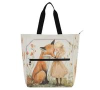 Chubby Fox Little Girl Books Tote Book Bag per bambini, studenti adulti, robusta borsa a tracolla con cerniera per scuola, shopping, generi alimentari, arcobaleno