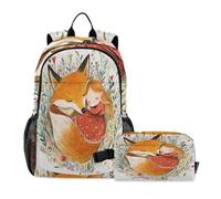 Chubby Fox Zaino perfetto con una bambina per la scuola con borsa per il pranzo, borsa per la scuola e portapranzo, set per ragazzi da 9 a 10 anni