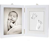 chuckle - Kit Impronta Neonato di Mani e Piedi - Stampo Morbido e Sicuro con Una Cornice in Ottimo Legno e Coperchio in Vetro Acrilico