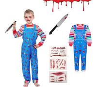 Chucky Costume per bambini Chucky, maschera finto coltello Halloween, costume per ragazzi e ragazze (tatuaggio di Halloween, M-130 cm)