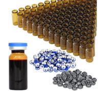 Chudeng Flaconcini di vetro ambrato da 10 ml, con tappo in plastica e alluminio e tappi in gomma, confezione da 100, fiale da laboratorio a fondo piatto da 20 mm (ambra)