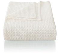 CHUFFED Coperta 100% cotone 150 x 200 cm, morbida e traspirante, motivo a nido d'ape, leggera, ideale come copridivano, copriletto, soffice e accogliente per il soggiorno, divano, bianco