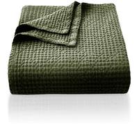CHUFFED Coperta in 100% cotone, a nido d'ape, per letto matrimoniale, per letto e divano, morbida, leggera, traspirante, per tutte le stagioni, colore: verde oliva, 220 x 240 cm
