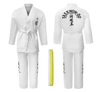 CHUIKUAJ Kimono da Karate Unisex,Judogi Uniform con Cintura Bianco-Gialla, Uniforme Professionale da Taekwondo ITF, Perfetta per Allenamento e Combattimento per Bambini e Adulti,White-160