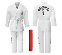 CHUIKUAJ Uniforme da Taekwondo ITF per Arti Marziali, Kimono da Karate con Cintura Gratuita, Uniforme da Combattimento per Studenti, Uomini, Donne e Bambini,White-170
