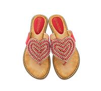Chukamalilayi Sandali da donna, infradito da donna con strass a forma di cuore, ciabatte casual estive sandali piatti da donna, Rosso, 37 EU