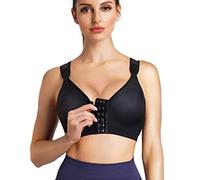 CHUMIAN Reggiseno Sportivo Post-Chirurgico Donna Bralette Senza Ferretto Taglie Forti Reggiseni con Chiusura Frontale (Nero, L)