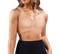 CHUMIAN Reggiseno Sportivo Post-Chirurgico Donna Bralette Senza Ferretto Taglie Forti Reggiseni con Chiusura Frontale (Beige, XL)