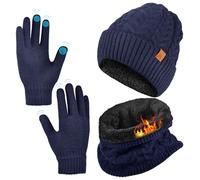 Chumix Cappello Sciarpa e Guanti Touch Screen Uomo Invernali Berretto in Maglia con Sciarpa Beanie Collo Della Ciarpa, Wintermütze Beanie Schlauchscha (Blu navy)