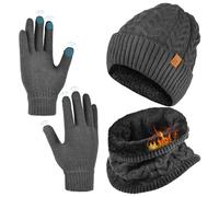 Chumix Cappello Sciarpa e Guanti Touch Screen Uomo Invernali Berretto in Maglia con Sciarpa Beanie Collo Della Ciarpa, Wintermütze Beanie Schlauchscha (Grigio)