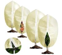 Chumix - Copripiante Invernale con Cerniera, Tessuto Non Tessuto Traspirante (70 g/m²) per Piante in Vaso, con Cordino di Fissaggio, Beige (4pcs=60x80cm-2 + 80x120cm-2)