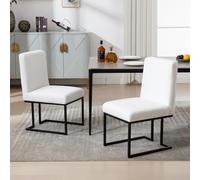 Chummaven Stühle Esszimmer Moderni in Lino Set di 2 Senza Bracci Polsterizzati Stühle Cucina con Cornice in Metallo Nero Opaco per Esszimmer Cucina Camera da Letto, Bianco