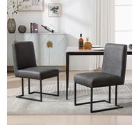 Chummaven Stühle Esszimmer Moderni in Pelle PU Set di 2 Senza Bracci Polsterizzati Stühle Cucina con Cornice in Metallo Nero Opaco per Esszimmer Cucina Camera da Letto, Grigio Scuro