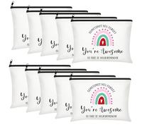 Chunful Set di 10 astucci per trucco da donna, motivo arcobaleno, con cerniera, idea regalo per l'amicizia, da viaggio, colore bianco