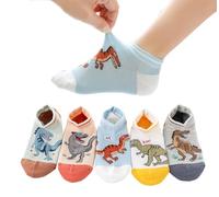 CHUNG Calzini alla caviglia in cotone per ragazzi, confezione da 5/10 pezzi, taglio basso, a rete, 2-9 anni, leggeri, per scuola, corsa, sport, casual, Dino 2022, 2-4 anni