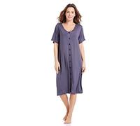 CHUNG Camicia da notte da donna a maniche corte con bottoni anteriori da donna, camicia da notte morbida, tinta unita, taglia 44-48, Grigio ferro, X-Large
