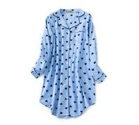 CHUNG Camicia da notte da donna a maniche lunghe con bottoni a quadri camicia da notte scozzese pigiama flanella di cotone, Cuore blu., XL