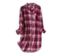 CHUNG Camicia da notte da donna a maniche lunghe, con bottoni, a quadri, camicia da notte scozzese, pigiama in flanella di cotone