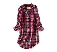 CHUNG Camicia da notte da donna a maniche lunghe con bottoni a quadri camicia da notte scozzese pigiama flanella cotone, Plaid grigio, M