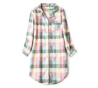 CHUNG Camicia da notte da donna a maniche lunghe, con bottoni, a quadri, in flanella, scozzese, tartan, in cotone, Plaid verde., L