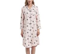 CHUNG Camicia da notte da donna, in flanella di cotone spazzolato, a manica lunga, intimo notturno accogliente e caldo per l'inverno, A pois., XXL