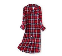 CHUNG Camicia da notte da donna in flanella di cotone spazzolato, camicia da notte lunga, comoda e spessa per l'inverno, Plaid rosso., XL