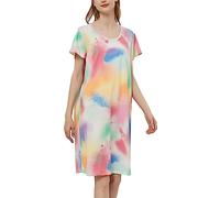CHUNG Camicia da notte da donna manica corta sopra il ginocchio in morbido cotone camicia da notte da donna sciolto carino animale stampa floreale estate abbigliamento da notte, Estate colorata, 12-14
