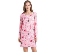 CHUNG Camicia da notte da donna, sopra il ginocchio, a maniche lunghe, girocollo, in cotone, con motivo carino, abbigliamento da casa per primavera estate, Gatto rosa., L